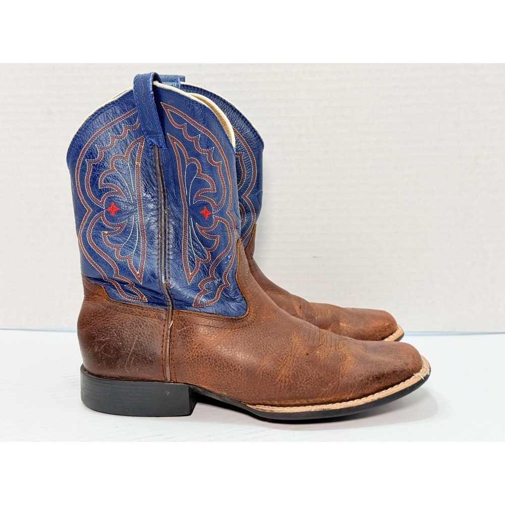 Ariat Kids Quickdraw‎ Western Cowboy Boots Brown Blue Leather Size 5.5